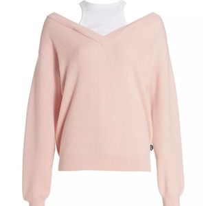 Alexander Wang Classic Bi-Layer Off Shoulder Inner Tank Sweater Pink White